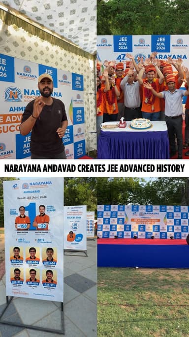 Excellence is not an accident—it is the result of consistent effort and the right mentorship.
Narayana Ahmedabad has delivered exceptional results in JEE Advanced 2026, setting new benchmarks across Gujarat.
✨ AIR 22 – Aditya Thakur, Gujarat State Topper
✨ AIR 158 – Saanvi Patidar, IIT Bombay Zone Girls Topper
Behind every rank lies a story of hard work, determination, and dreams turned into reality.
Congratulations to our achievers for making Gujarat proud! 🚀
📍 Narayana Coaching Centre, Behind Rajpath Club, Bodakdev, Amdavad
📞 9257027030 | 9257027040
#NarayanaAhmedabad #JEEAdvanced2026 #DreamBigAchieveBig #FutureEngineers #AcademicExcellence