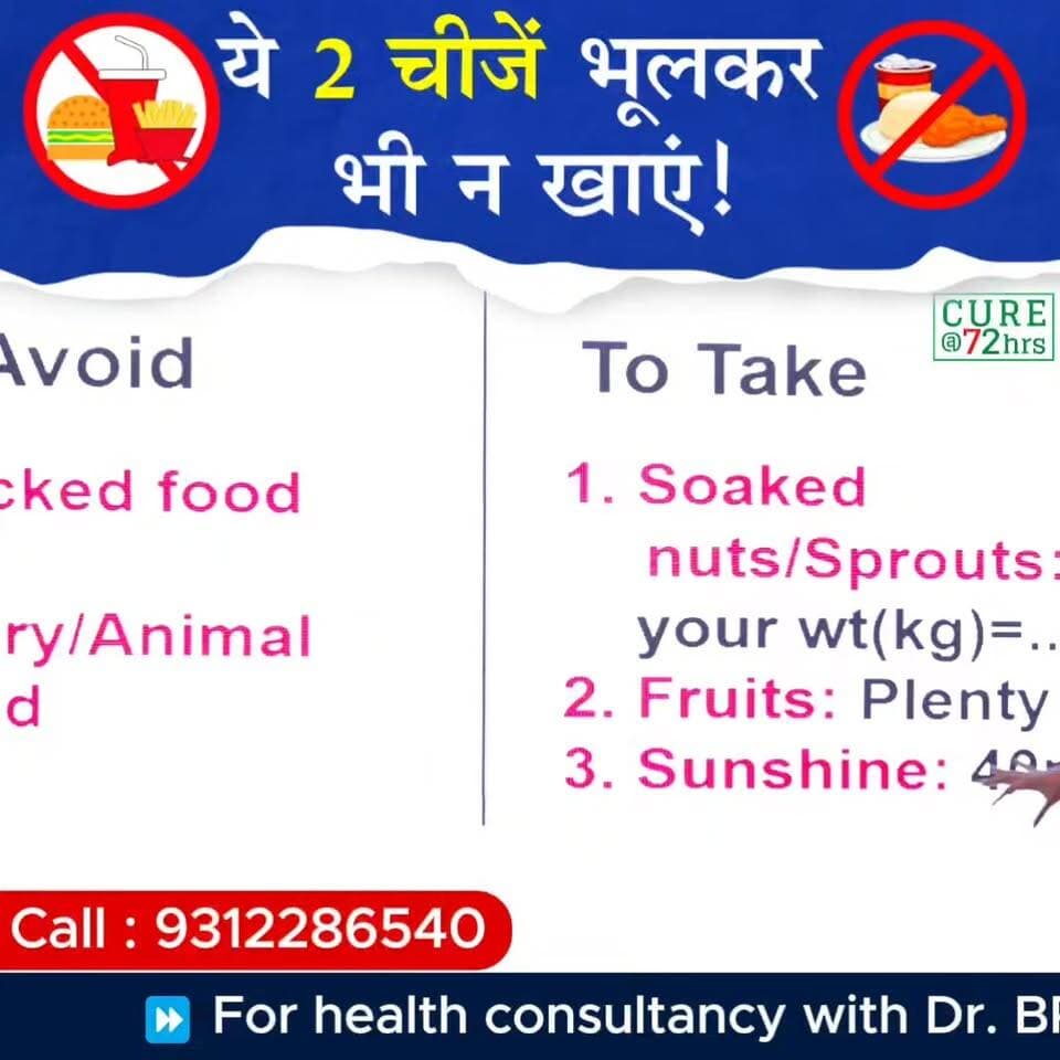 🥗 ये 2 चीज़ें भूलकर भी न खाएं! 🚫
📞 Helpline Number: 9312286540 📲 WhatsApp Number: 9560979433
#HealthAwareness #HealthyLifestyle #NaturalHealing #DrBRC #HealthyFood #FitnessJourney #StayHealthy
