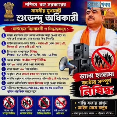 শব্দ দূষণ রোধে নয়া নির্দেশিকা রাজ্যের#sound pollution#cm#government rules#shubhendu Adhikari#news