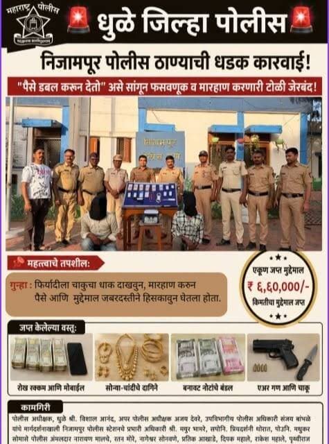 निजामपुर पोलीस ठाण्याची धडक कारवाई.
“पैसे डबल करुन देतो” असे सांगून फसवणूक व मारहाण करणारी टोळी जेरबंद.