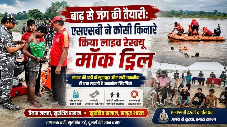 Supaul : बाढ़ से जंग की तैयारी: एसएसबी ने कोसी किनारे किया लाइव रेस्क्यू मॉक ड्रिल।
#SupaulNews #ssbdig #ssb #birpursupaul #bhimngar #birpurnews