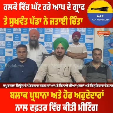 #ਹਲਕੇ ਵਿੱਚ #ਘੱਟ ਰਹੇ #ਆਪ ਦੇ #ਗ੍ਰਾਫ ਤੇ #ਸੁਖਵੰਤ_ਪੱਡਾ ਨੇ ਜਤਾਈ #ਚਿੰਤਾ, ਬਲਾਕ ਪ੍ਰਧਾਨਾ ਅਤੇ ਹੋਰ #ਅਹੁਦੇਦਾਰਾਂ ਨਾਲ ਦਫ਼ਤਰ ਵਿੱਚ ਕੀਤੀ #ਮੀਟਿੰਗ
#kapurthala #kapurthalanews #Kapurthala #ਕਪੂਰਥਲਾ #KapurthalaNews #कपूरथला #highlight #TopFans #follower @topfans Kapurthala News ਕਪੂਰਥਲਾ ਨਿਊਜ਼ Aam Aadmi Party - Punjab Rana Gurjeet Singh