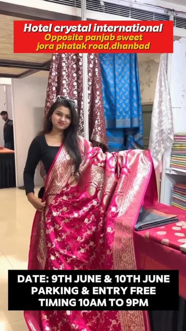 Biggest saree sale is coming
Hotel Crystal international
Opposite panjab sweet,jora phatak road,dhanbadr
Date 9th or 10th June 2026
Tuesday & Wednesday
#dhanbad #jharkhand #reels #sareefashion #reelsinstagram