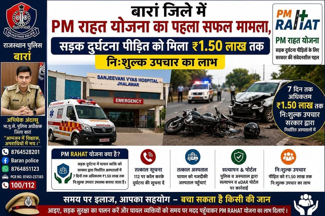 बारां सड़क दुर्घटना में पीड़ित का डेढ़ लाख तक का उपचार फ्री करावेगी सरकार पहला सफल उदाहरण आया सामने 112 पर करें कॉल । <nis:link nis:type=tag nis:id=baran nis:value=Baran nis:enabled=true nis:link/> <nis:link nis:type=tag nis:id=latestnews nis:value=LatestNews nis:enabled=true nis:link/> <nis:link nis:type=tag nis:id=rajasthan nis:value=rajasthan nis:enabled=true nis:link/>