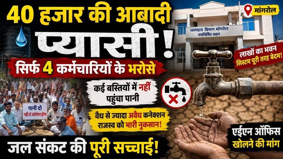 40 हजार की आबादी प्यासी! सिर्फ 4 कर्मचारियों के भरोसे मांगरोल जलदाय विभाग | Water Crisis Mangrol
#MangrolWaterCrisis #WaterShortage #RajasthanNews #PHEDRajasthan #DrinkingWaterCrisis #MangrolNews #WaterSupply #PublicIssues #GroundReport #BaranNews #RajasthanWaterProblem #IndianVillages #LocalNews #WaterManagement #TharChronicle