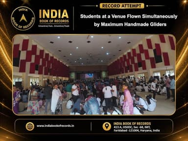Maximum Handmade Gliders Flown Simultaneously by Students at a Venue
A sky full of innovation was witnessed at Periyar Maniammai Institute of Science & Technology, Vallam, Thanjavur, Tamil Nadu, where 966 handmade gliders were flown simultaneously by 1,932 students from schools and polytechnic colleges across Tamil Nadu on February 7, 2026. Through this inspiring initiative, young minds were encouraged towards aerospace, drone technology, and STEM learning.
#IndiaBookOfRecords #STEMLearning #DroneTechnology #YoungInnovators #AerospaceDreams #RecordAlert #IBR