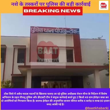 टोंक जिले में अवैध मादक पदार्थों के खिलाफ चलाए जा रहे पुलिस अधीक्षक रोशन मीना के निर्देशन में विशेष अभियान के तहत पीपलू पुलिस और डीएसटी टीम ने संयुक्त कार्रवाई करते हुए 2 किलो 49 ग्राम हेरोइन जब्त कर दो आरोपियों को गिरफ्तार किया है। बरामद हेरोइन की अनुमानित बाजार कीमत करीब 4 करोड़ 9 लाख 80 हजार रुपए आंकी गई है।
#tonk #tonkpolice #baatrajasthannews #baatkhabarki #jaipur #RajasthanPolice