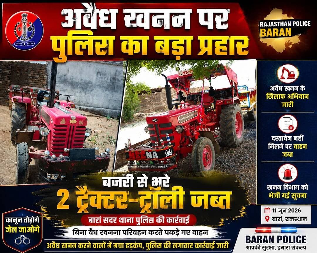 बारां सदर थाना ci नवल किशोर मीणा की टीम ने की अवैध खनन के खिलाफ कार्रवाई ।
<nis:link nis:type=tag nis:id=baran nis:value=Baran nis:enabled=true nis:link/> <nis:link nis:type=tag nis:id=rajasthan nis:value=rajasthan nis:enabled=true nis:link/> <nis:link nis:type=tag nis:id=latestnews nis:value=LatestNews nis:enabled=true nis:link/> <nis:link nis:type=tag nis:id=aveda nis:value=aveda nis:enabled=true nis:link/> <nis:link nis:type=tag nis:id=bajri nis:value=bajri nis:enabled=true nis:link/>