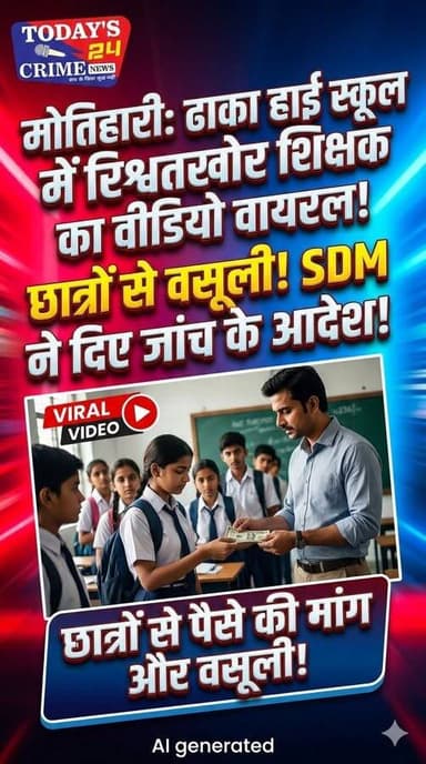 रिश्वत लेते शिक्षक का वीडियो वायरल, एसडीएम ने दिया जांच आदेश
मोतिहारी के ढाका हाई स्कूल से जुड़ा एक चौंकाने वाला वीडियो सामने आने के बाद पूरे क्षेत्र में हड़कंप मच गया है। वायरल वीडियो में कथित तौर पर छात्रों से पैसे की मांग और वसूली का मामला उजागर हुआ है, वायरल वीडियो में कई छात्र-छात्राएं एक-एक कर शिक्षक के पास पहुंचते नजर आ रहे हैं और उनसे पैसे लेते हुए देखा जा रहा है।।।।।
#champaranfirstnews #chakianew #motiharinews #amiteshkumar #biharnews #ranita #news18biharjharkhand #bihareksoch #motiharipolice #motiharinewsupdate #Todays_24_Crime_News #motiharpolice #motihari #motiharisp #SSB #ssbmotihari #nepal #nepalnews #NepaliNewsToday #NepalPolitics #IndoNepalBorder #IndoNepal #Internacional #international #InternationalNews #international #internationalrelations #BMW #MangalPandey #helthdipartmentbihar