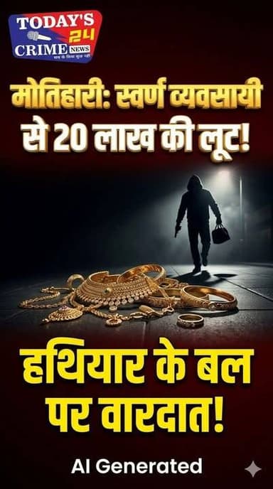 मोतिहारी में स्वर्ण व्यवसायी से 20 लाख की लूट, हथियार के बल पर गहने लेकर फरार
पूर्वी चंपारण जिले के मुफस्सिल थाना क्षेत्र में बेखौफ अपराधियों ने एक स्वर्ण व्यवसायी को निशाना बनाते हुए करीब 20 लाख रुपये मूल्य के सोने-चांदी के आभूषण लूट लिए। घटना के बाद इलाके में हड़कंप मच गया है। पुलिस मामले की जांच में जुट गई है और अपराधियों की गिरफ्तारी के लिए छापेमारी कर रही है।।।
#champaranfirstnews #chakianew #motiharinews #amiteshkumar #biharnews #ranita #news18biharjharkhand #bihareksoch #motiharipolice #motiharinewsupdate #Todays_24_Crime_News #motiharpolice #motihari #motiharisp #SSB #ssbmotihari #nepal #nepalnews #NepaliNewsToday #NepalPolitics #IndoNepalBorder #IndoNepal #Internacional #international #InternationalNews #international #internationalrelations #BMW #MangalPandey #helthdipartmentbihar