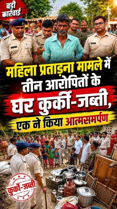 महिला प्रताड़ना मामले में तीन आरोपितों के घर कुर्की-जब्ती, एक ने किया आत्मसमर्पण