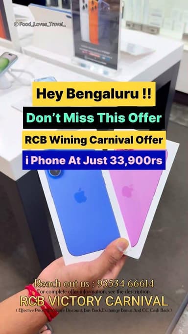 🏆 iTree RCB Victory Carnival 🏆
Celebrate RCB's Winning Spirit with Unbeatable Deals! 🔴🏏
✅ Exchange Bonus up to ₹5,000
✅ CashBack up to ₹6,000
✅ Assured Buyback Value
✅ Additional Buyback Bonus
✅ Free Gift Voucher up to ₹7,000
✅ No-Cost EMI Available
🔥 Effective Prices Starting From
📱 iPhone 15 – ₹33,900*
(MRP ₹59,900 | Store Discount ₹1,000 | Cashback ₹2,000 | Exchange ₹18,000* | Exchange Bonus ₹5,000)
📱 iPhone 16 – ₹43,900*
(MRP ₹69,900 | Store Discount ₹1,000 | Cashback ₹2,000 | Exchange ₹18,000* | Exchange Bonus ₹5,000)
📱 iPhone 17 – ₹54,900*
(MRP ₹82,900 | Store Discount ₹2,000 | Cashback ₹3,000 | Exchange ₹18,000* | Exchange Bonus ₹5,000)
📱 Nothing 3a Lite 8GB+128GB – ₹16,000*
(MRP ₹28,000 | Cashback ₹1,000 | Exchange ₹10,000* | Exchange Bonus ₹1,000)
📱 Nothing 3a Lite 8GB+256GB – ₹18,000*
(MRP ₹30,000 | Cashback ₹1,000 | Exchange ₹10,000* | Exchange Bonus ₹1,000)
📱 Nothing 4a 8GB+128GB – ₹23,200*
(MRP ₹38,000 | Cashback ₹3,800 | Exchange ₹10,000* | Exchange Bonus ₹1,000)
📱 Nothing 4a 8GB+256GB – ₹25,900*
(MRP ₹41,000 | Cashback ₹4,100 | Exchange ₹10,000* | Exchange Bonus ₹1,000)
📱 Nothing 4a Pro 8GB+128GB – ₹34,000*
(MRP ₹50,000 | Cashback ₹5,000 | Exchange ₹10,000* | Exchange Bonus ₹1,000)
💎 Additional Assured Buyback Benefits Available on Eligible Models.
📢 *Prices shown are effective prices after applicable exchange value, exchange bonus, cashback, assured buyback value and buyback bonus benefits.*
⚠️ Exchange and buyback values may vary based on device condition, age, model and verification. Detailed offer breakup available on request.
Any dispute arising in connection with this promotion shall be subject to the exclusive jurisdiction of the courts of Bengaluru, Karnataka.
📅 Offer Valid Till Stocks Last
#iTreeIndia #iTreeRCBVictoryCarnival #RCBVictory #AppleIndia #iPhone17
iphone iphonesale nammabengaluru bangaloreblogger iphone17promax