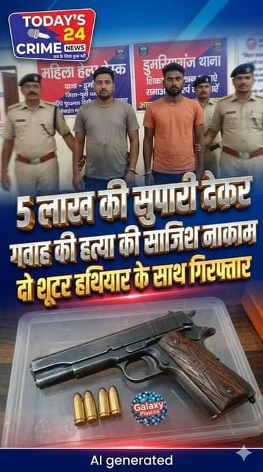 5 लाख की सुपारी देकर गवाह की हत्या की साजिश नाकाम, दो शूटर हथियार के साथ गिरफ्तार
पूर्वी चंपारण पुलिस ने एक बड़ी आपराधिक साजिश का पर्दाफाश करते हुए हत्याकांड के एक महत्वपूर्ण गवाह की हत्या की योजना को विफल कर दिया है। पुलिस ने कार्रवाई के दौरान दो शूटरों को गिरफ्तार किया है। उनके पास से एक पिस्टल, पांच जिंदा कारतूस और दो मोबाइल फोन बरामद किए गए हैं।प्रारंभिक जांच में सामने आया है कि जेल में बंद एक कुख्यात अपराधी ने गवाह की हत्या के लिए 5 लाख रुपये की सुपारी दी थी।
#Todays_24_Crime_News #spmotihari #motiharipolice #MotihariNews #chakianew