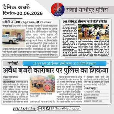 #सवाई_माधोपुर_पुलिस
#दैनिकखबरें....
#hilights
#sawaimadhopurpolice
#न्यूजकटिंग
@dmsawaimadhopur @PoliceRajasthan @IgpBharatpur @DIPRRajasthan https://t.co/g8hQYqx0dz