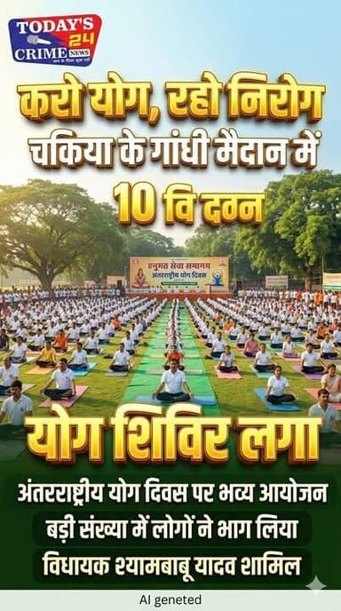 करो योग, रहो निरोग : चकिया के गांधी मैदान में अंतरराष्ट्रीय योग दिवस पर लगा योग शिविर
मोतिहारी जिले के चकिया में अंतरराष्ट्रीय योग दिवस के अवसर पर शनिवार को चकिया के ऐतिहासिक गांधी मैदान में हनुमत सेवा समागम के तत्वावधान में योग शिविर का आयोजन किया गया। शिविर में बड़ी संख्या में लोगों ने भाग लेकर योगाभ्यास किया और स्वस्थ जीवनशैली अपनाने का संकल्प लिया। कार्यक्रम का उद्देश्य योग के प्रति लोगों को जागरूक करना तथा स्वस्थ समाज के निर्माण का संदेश देना था। कार्यक्रम में पिपरा विधायक श्यामबाबू यादव ने भाग लिया।।।।।।।।
#champaranfirstnews #chakianew #motiharinews #amiteshkumar #biharnews #ranita #news18biharjharkhand #bihareksoch #motiharipolice #motiharinewsupdate #Todays_24_Crime_News #motiharpolice #motihari #motiharisp #SSB #ssbmotihari #nepal #nepalnews #NepaliNewsToday #NepalPolitics #IndoNepalBorder #IndoNepal #Internacional #international #InternationalNews #international #internationalrelations #BMW #MangalPandey #helthdipartmentbihar
