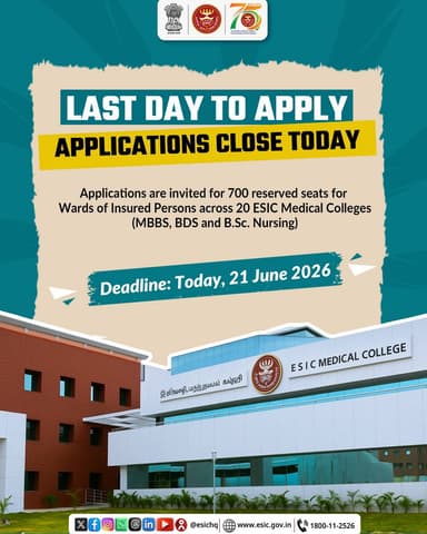 Final Call: Applications Close Today.
#ESIC #MedicalEducation #MedicalAdmission #NEET_UG
