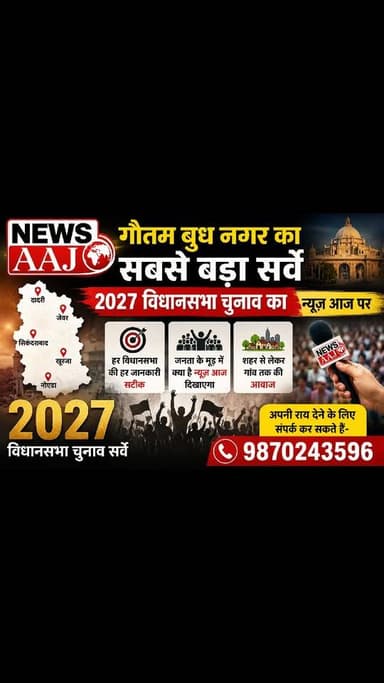 2027 विधानसभा चुनाव का सबसे बड़ा महा सर्वे,दादरी, नोएडा, जेवर, सिकंदराबाद और खुर्जा—हर विधानसभा की नब्ज, जनता की सीधी राय सिर्फ न्यूज़ आज पर
#GautamBuddhNagar #ElectionSurvey2027 #NewsAaj #UPPolitics #Vidhansabha2027