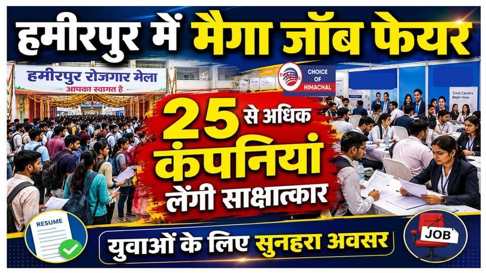 हमीरपुर में मेगा जॉब फेयर, 25 से अधिक बड़ी कंपनियां लेंगी साक्षात्कार
https://youtu.be/RVRQv16akTw
#hamirpur #jobfair #JobAlert #interview #recruitment2026 #jobs #JobNews #Jobsinhimachal #himachaljobs #ewn24news #choiceofhimachal #himachallatestnews #himachal #himachalnews #HimachalPradesh