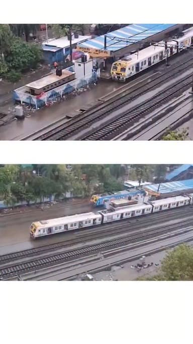 waterlogging on the railway tracks at Matunga Road station