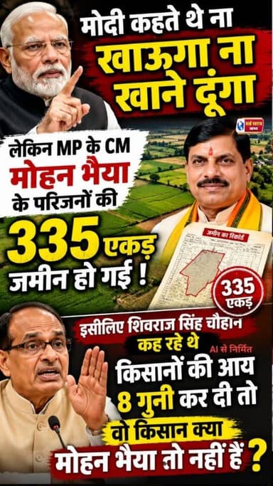 मोदी कहते थे ना खाऊंगा ना खाने दूंगा
लेकिन MP के CM मोहन भैया
के परिजनों की 335 एकड़ जमीन हो गई
इसीलिए शिवराज सिँह चौहान कह रहे थे किसानों की आय 8 गुनी कर दी तो वो किसान क्या मोहन भैया तो नहीं हैं ? #viral #shorts #short #reels #reel