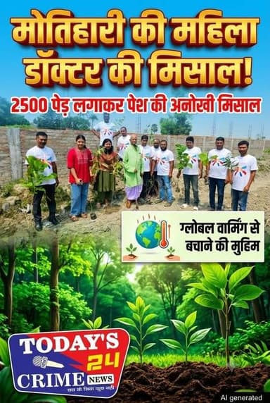 मोतिहारीं की एक महिला चिकित्सक ने पेश की मिसाल
देश मे बढ़ती जनसंख्या ,पेड़ो की कटाई व ग्लोबल वार्मिंग से लोगो को बचाने के लिए अपनी जमीन पर लगवाए 2500 पेड़
एक साथ 2500 पेड़ लगाने के बाद लोगो से भी की अपील
कहा,देश ,दुनिया व अपने शहर गाँव को बचाना है तो जरूर लगाए पेड़
प्रधानमंत्री नरेंद्र मोदी के "एक पेड़ मां के नाम "का भी दिया संदेश
आज के इस भागदौड़ भरी जिंदगी व देश मे बढ़ती जनसंख्या और ग्लोबल वार्मिंग के खतरों से लोगो को बचाने व जल जीवन हरियाली के संदेश को बुलंद करने के लिए मोतिहारीं की सुप्रसिद्ध महिला चिकित्सक डॉ चंद्रलता झा ने एक अनूठी मुहिम की शुरुवात की है और देश दुनिया को एक स्वस्थ संदेश देते हुए अपने आप मे एक अनूठा व बड़ा काम किया है ।जी हां ,एक ओर जहां शहर से लेकर गांव तक लगातार पेड़ो की कटाई हो रही है और देश पर ग्लोबल वार्मिंग व जनसंख्या का बोझ लगातार बढ़ रहा है उससे लोगो को बचाने व जल जीवन हरियाली का संदेश देने के लिए डॉ चंद्रलता झा ने एक नई मुहिम की शुरुवात कर समाज मे एक नया संदेश दिया है।।।।।।।।।।।।।।
#champaranfirstnews #chakianew #motiharinews #amiteshkumar #biharnews #ranita #news18biharjharkhand #bihareksoch #motiharipolice #motiharinewsupdate #Todays_24_Crime_News #motiharpolice #motihari #motiharisp #SSB #ssbmotihari #nepal #nepalnews #NepaliNewsToday #NepalPolitics #IndoNepalBorder #IndoNepal #Internacional #international #InternationalNews #international #internationalrelations #BMW #MangalPandey #helthdipartmentbihar