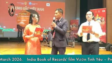 India Book of Records Film @ Japan
India Book of Records' film Vườn Tình Yêu – Prem Ki Surdhara was promoted at a promotional event in Osaka, Japan, on 14 June 2026. The film is scheduled for worldwide release on Waves OTT (Prasar Bharati, Government of India) on 24 July 2026. Promoting Indo-Vietnam Cultural Heritage, an initiative led by Prof. Dr. Chu Bao Que, the film won the Best International Film Award at the 8th Haryana International Film Festival, held at Kurukshetra University, Kurukshetra, on 25 March 2026.
#PremKiSurdhara
#WavesOTT
#IndiaBookOfRecords
#InternationalFilm
#Japan
#Osaka
#AwardWinningFilm
#IndoVietnam
#FilmPromotion
