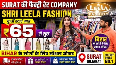 ₹65 में कुर्ती! Surat की Factory Rate Company Shri Leela Fashion का बड़ा खुलासा.!
#ShriLeelaFashion
#SuratTextileMarket
#SuratWholesaleMarket
#KurtiWholesale
#FactoryRateKurti
#SuratKurtiMarket
#BiharBusiness
#WholesaleClothing
#TextileBusiness
#KurtiStarting65Rupees
#SuratShopping
