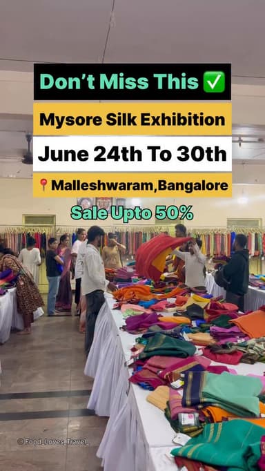 📍Sri Gajalakshmi Kalyana Mantapa - Next to Asha Sweets Malleshwaram
24th June to 30th June
Sale Upto 50%
Contact:- 9663398130, 96639963344
#malleshwaram #malleshwaramdiaries #malleshwaramshopping #nammabengaluru #thingstodoinbangalore