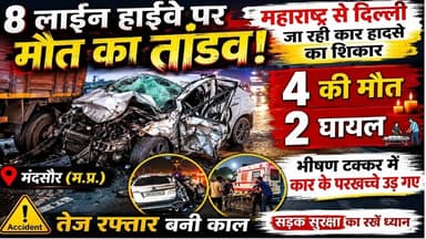 8 लाईन हाईवे पर मौत का तांडव! महाराष्ट्र से दिल्ली जा रही कार हादसे का शिकार,4 की मौत 2 घायल##नीमच