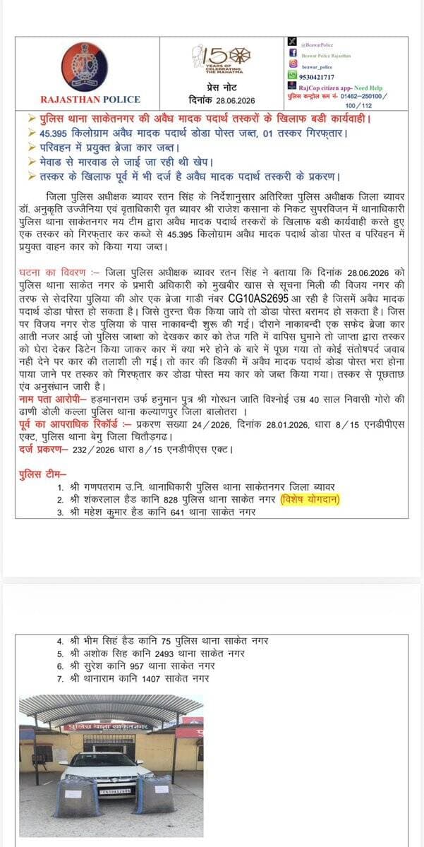 पुलिस थाना साकेत नगर की अवैध मादक पदार्थ तस्करों के खिलाफ प्रभावी कार्यवाही।
@PoliceRajasthan
@IgpAjmer https://t.co/SW2234zAS2
