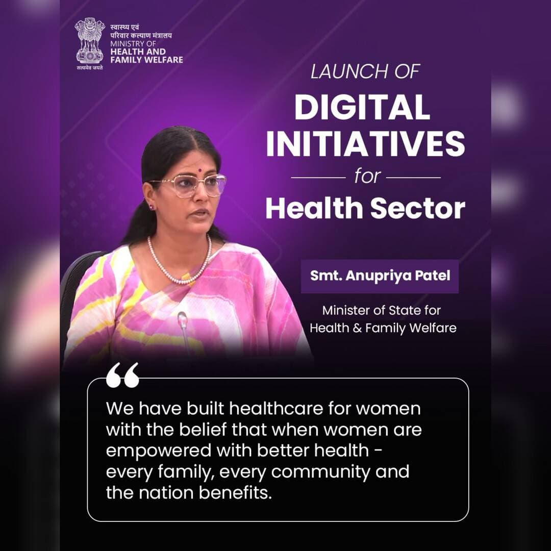 Empowering women through better healthcare is key to building stronger families, healthier communities, and a more resilient nation. At the Launch of Digital Initiatives for the Health Sector, Smt. Anupriya Patel, Minister of State for Health & Family Welfare, highlighted the Government’s commitment to ensuring accessible, inclusive, and technology-driven healthcare for every woman across India. #DigitalHealth #WomenHealth #ViksitBharat