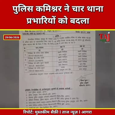 Agra | Inspector Transfer | सिकंदरा, शाहगंज समेत 4 थानों में नए प्रभारी तैनात
Tags: Agra Police, Agra News, Police Transfer, Deepak Kumar, Sikandra Police Station, Shahganj Police Station, Malpura Police Station, Saiya Police Station, Khera Rathore, Police Commissioner Agra, Taj News, Today Express
#AgraPolice #Sikandra #Shahganj #Malpura #Saiya