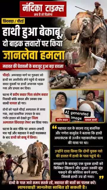 छिंदवाड़ा में बेकाबू हाथी का हमला! 2 बाइक सवार घायल | Chaurai Elephant Attack #shorts #nandikatimes