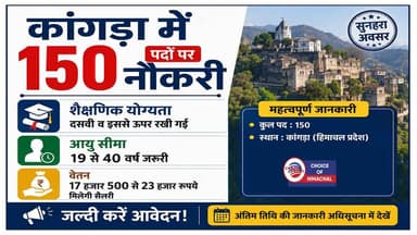 कांगड़ा में 150 पदों पर नौकरी, शैक्षणिक योग्यता दसवीं व इससे ऊपर
https://youtu.be/CPjhacr4PLw
#kangra #dharamshala #JobAlert #interview #recruitment2026 #jobs #JobNews #Jobsinhimachal #himachaljobs #ewn24news #choiceofhimachal #himachallatestnews #himachal #himachalnews #HimachalPradesh