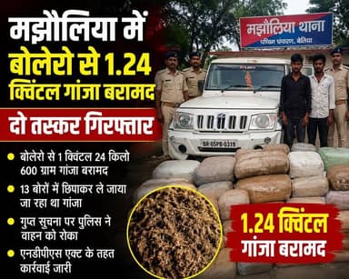 🚨 मझौलिया में पुलिस का बड़ा एक्शन: बोलेरो से 1.24 क्विंटल गांजा बरामद, दो तस्कर गिरफ्तार
#Majhaulia #Bettiah #WestChamparan #BiharPolice #GanjaSeized #DrugSmuggling #Bolero #BreakingNews #CrimeNews #BiharNews #PoliceAction #NDPSAct #HindiNews #NewsUpdate #ViralNews #ChamparanNews #LatestNews #IndiaNews #DrugBust #Breaking