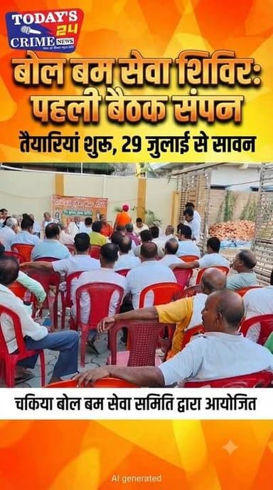 बोल बम निशुल्क सेवा शिविर को लेकर पहली बैठक संपन्न, तैयारियां शुरू
आगामी 29 जुलाई से प्रारंभ हो रहे एक माह के सावन माह को लेकर चकिया बोल बम सेवा समिति ने अपनी तैयारियां शुरू कर दी हैं। इसी क्रम में निशुल्क बोल बम सेवा शिविर के सफल आयोजन के लिए समिति की पहली बैठक आयोजित की गई। बैठक की अध्यक्षता ओमप्रकाश चौधरी ने की, जिसमें समिति के सदस्यों ने शिविर की तैयारियों एवं व्यवस्थाओं पर विस्तार से चर्चा की।।।।।।।।।।।
#champaranfirstnews #chakianew #motiharinews #amiteshkumar #biharnews #ranita #news18biharjharkhand #bihareksoch #motiharipolice #motiharinewsupdate #Todays_24_Crime_News #motiharpolice #motihari #motiharisp #SSB #ssbmotihari #nepal #nepalnews #NepaliNewsToday #NepalPolitics #IndoNepalBorder #IndoNepal #Internacional #international #InternationalNews #international #internationalrelations #BMW #MangalPandey #helthdipartmentbihar