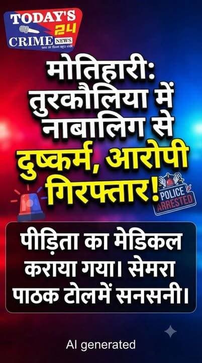 तुरकौलिया में ना#लिग nis:value=बा#लिग nis:enabled=true nis:link/> से दु#र्म, nis:value=ष्क#र्म, nis:enabled=true nis:link/> आरो#पी गिर#फ्तार, पी#ड़िता का मेडि#कल कराया गया
मोतिहारी जिले के तुरकौलिया थाना क्षेत्र अंतर्गत सेमरा पाठक टोला गांव में एक नाबा#लिग ब*च्ची के साथ दुष्क#र्म की घटना सामने आने के बाद इलाके में सनसनी फैल गई। पुलिस ने त्वरित कार्र#वाई करते हुए आरोपी को गिर#फ्तार कर लिया है।।।।।।।।।।।
#champaranfirstnews #chakianew #motiharinews #amiteshkumar #biharnews #ranita #news18biharjharkhand #bihareksoch #motiharipolice #motiharinewsupdate #Todays_24_Crime_News #motiharpolice #motihari #motiharisp #SSB #ssbmotihari #nepal #nepalnews #NepaliNewsToday #NepalPolitics #IndoNepalBorder #IndoNepal #Internacional #international #InternationalNews #international #internationalrelations #BMW #MangalPandey #helthdipartmentbihar