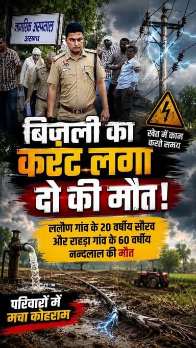 ⚡ खेतों में काम करते समय बिजली का करंट बना का'ल! ललैण और राहड़ा गांव में मा'तम! 20 वर्षीय सौरव और 60 वर्षीय नन्दलाल की द'र्दनाक मौ'त।
#Asandh #ElectricShock #Accident #Lalain #Rahra