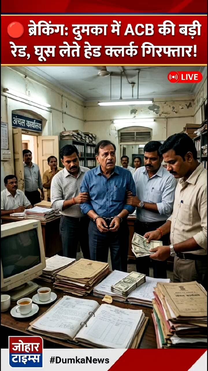दुमका: अंचल कार्यालय के हेड क्लर्क पर घूस का आरोप! 🚨
प्रभात खबर के मुताबिक ₹5,000 की कथित घूस मामले में ACB की कार्रवा