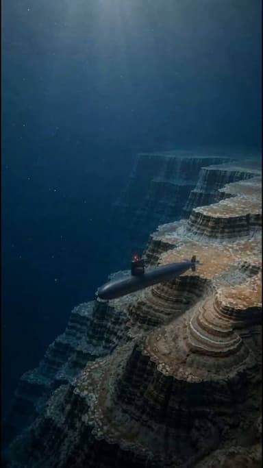 Just another day navigating the layered depths of the ocean floor. The scale of these cliffs is mind-blowing! If you could explore any part of the ocean, where would you go? #Adventure #OceanVibes #Exploration #SubmarineLife