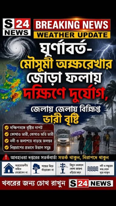 দক্ষিণবঙ্গে দুর্যোগ টানা বৃষ্টির সতর্কতা