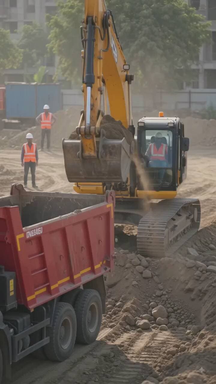 aap log dekh sakte hain kaise yah JCB matikon ka dumper mein Dal rahe hya