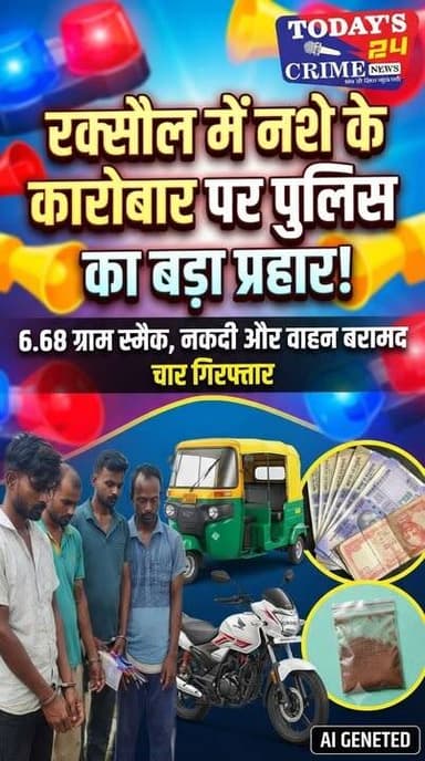 रक्सौल में नशे के कारोबार पर पुलिस का बड़ा प्रहार, 6.68 ग्राम स्मैक, नकदी और तस्करी में प्रयुक्त वाहन बरामद; चार गिरफ्तार
पूर्वी चंपारण की रक्सौल पुलिस ने मादक पदार्थों के अवैध कारोबार के खिलाफ बड़ी कार्रवाई करते हुए चार तस्करों को गिरफ्तार किया है। पुलिस ने उनके कब्जे से 6.68 ग्राम स्मैक, भारतीय और नेपाली मुद्रा, चोरी का सामान तथा तस्करी में इस्तेमाल किए जा रहे वाहन बरामद किए हैं। पुलिस की इस कार्रवाई को सीमावर्ती क्षेत्र में नशे के नेटवर्क पर बड़ी चोट माना जा रहा है।।।।।।।।।।।।।
#champaranfirstnews #chakianew #motiharinews #amiteshkumar #biharnews #ranita #news18biharjharkhand #bihareksoch #motiharipolice #motiharinewsupdate #Todays_24_Crime_News #motiharpolice #motihari #motiharisp #SSB #ssbmotihari #nepal #nepalnews #NepaliNewsToday #NepalPolitics #IndoNepalBorder #IndoNepal #Internacional #international #InternationalNews #international #internationalrelations #BMW #MangalPandey #helthdipartmentbihar