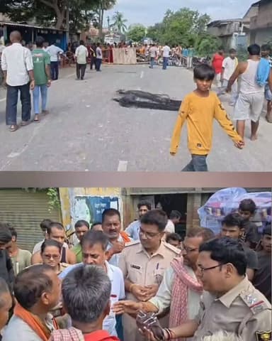 समस्तीपुर ताजपुर मुख्य मार्ग जाम,कार की ठोकर से पिता की मौ"त पुत्र घायल, लोगों में आक्रोश #samastipur #bihar #viral #trendingreels #public