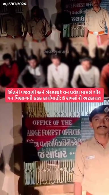 વધુ વાંચો ~> ગીર (પૂર્વ) વન વિભાગે સોશિયલ મીડિયા પર સિંહની પજવણી અને પ્રતિબંધિત વન વિસ્તારમાં ગેરકાયદેસર પ્રવેશનો વીડિયો વાયરલ થયા બાદ મોટી કાર્યવાહી કરી છે. વન વિભાગના ઉચ્ચ અધિકારીઓના માર્ગદર્શન હેઠળ જસાધાર રેન્જની ટીમે છેલ્લા 15 થી 20 દિવસ દરમિયાન હ્યુમન અને ટેકનિકલ ઇન્ટેલિજન્સની મદદથી સઘન તપાસ હાથ ધરી હતી. આ તપાસના અંતે વેરાવળ અને પ્રભાસ પાટણ વિસ્તારના કુલ 8 શખ્સોની અટકાયત કરવામાં આવી છે.
#girsomnath #girforest #liveupdate #unagujarat