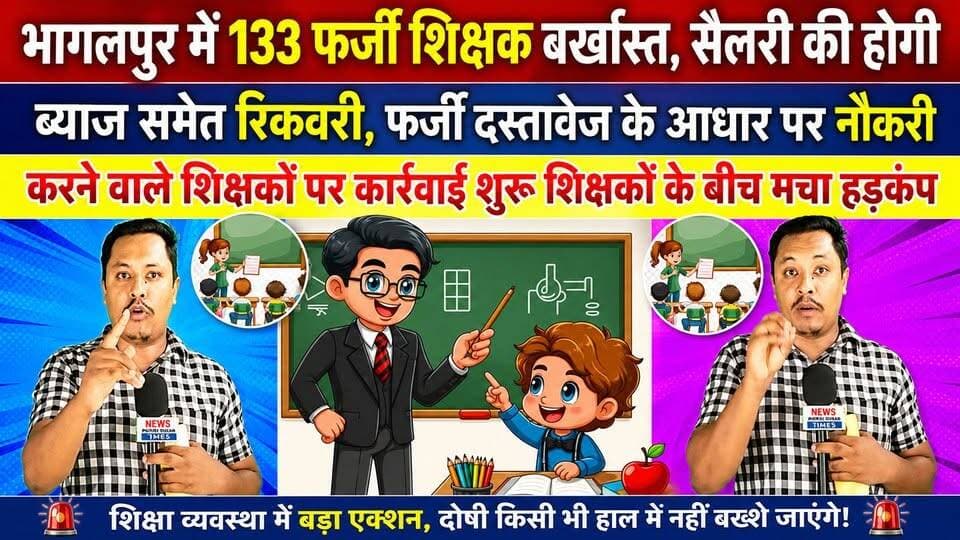 भागलपुर में 133 फर्जी शिक्षक बर्खास्त सैलरी की होगी ब्याज समेत रिकवरी फर्जी दस्तावेज के आधार पर नौकरी करने वाले शिक्षकों पर कार्रवाई शुरू शिक्षकों के बीच मचा हड़कंप #jio #NewsUpdate #Bhagalpur #BhagalpurNews #seatbelt #BreakingNews #viralnews #jioworldconventioncentre
