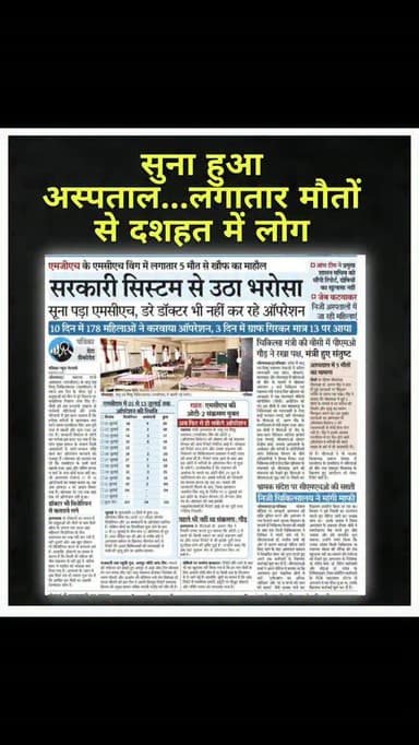 सरकारी अस्पताल में मौत से लोगों में खौफ...अस्पताल हुआ सुना
निजी अस्पताल में प्रसव कराने जा रहे लोग
लापरवाही की जांच भी शुरू
.
#bhilwara #rajasthan #post #news