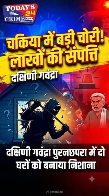 चकिया थाना क्षेत्र में चोरी की बड़ी वारदात, लाखों की संपत्ति ले उड़े चोर
चकिया थाना क्षेत्र के दक्षिणी गवंद्रा पुरनछपरा गांव में बीती रात चोरों ने दो घरों को निशाना बनाकर लाखों रुपये की संपत्ति चोरी कर ली। घटना से इलाके में दहशत और आक्रोश का माहौल है।।।।।।।।।।।
#champaranfirstnews #chakianew #motiharinews #amiteshkumar #biharnews #ranita #news18biharjharkhand #bihareksoch #motiharipolice #motiharinewsupdate #Todays_24_Crime_News #motiharpolice #motihari #motiharisp #SSB #ssbmotihari #nepal #nepalnews #NepaliNewsToday #NepalPolitics #IndoNepalBorder #IndoNepal #Internacional #international #InternationalNews #international #internationalrelations #BMW #MangalPandey #helthdipartmentbihar