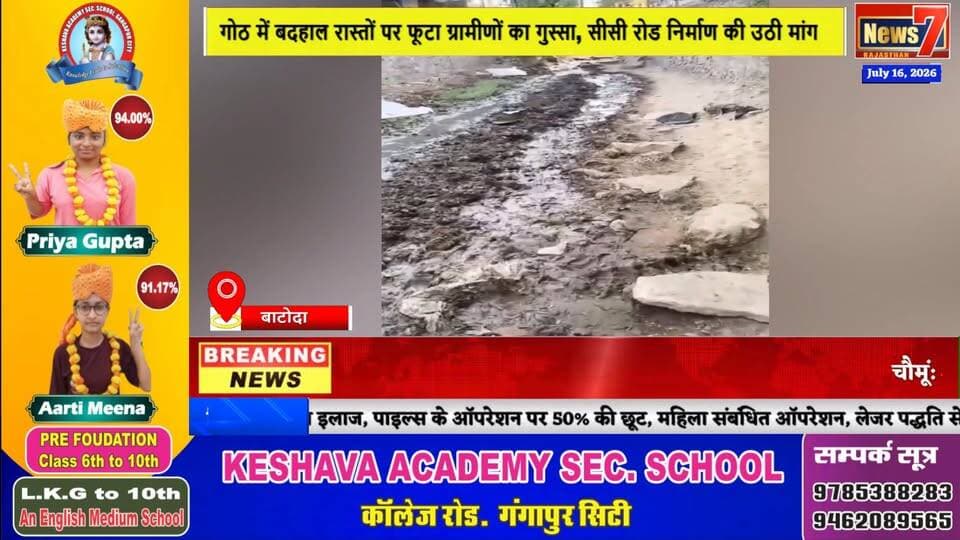#news गोठ में बदहाल रास्तों पर फूटा ग्रामीणों का गुस्सा, सीसी रोड निर्माण की उठी मांग #news7 #batoda