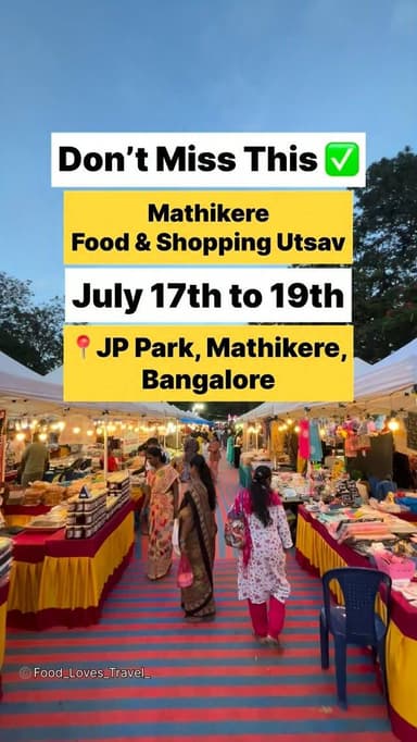 Mathikere Food & Shopping Festival
📍JP Park Ground, Mathikere, Bangalore
Stall booking Contact:- 9036672119 / 6362746114
#jppark #mathikere #newbelroad #nammabengaluru #bangalorefoodies